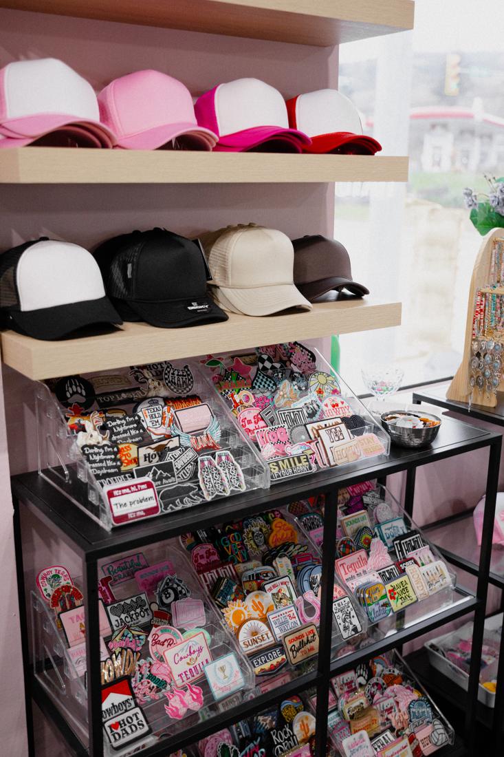 The pink corner of the Saddle N Spurs shop with jewelry and accessories